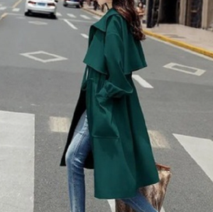 S-3XL nouveau manteau de printemps et d'automne manteau mince à la mode avec ceinture et <span class=keywords><strong>blazer</strong></span> coupe-vent mi-long pour femmes - Product Image 5