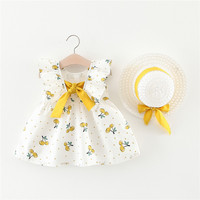 Robe d'été respirante anti-plis à motif cerises et pois, sans manches, col rond, en polyester/coton pour bébés filles de 0 à 2 ans - Nouveauté tendance