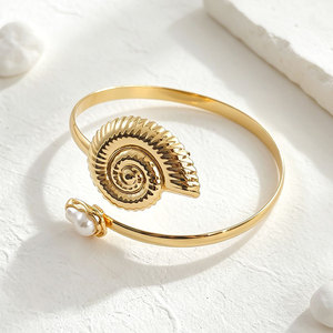 Ocean Beach Conch Metal Open <b>Arm</b> <b>Cuff</b> Inlaid Faux Pearl European American Unique Statement Women Vacation <b>Arm</b> Bracelet Jewelry - Product Image 2