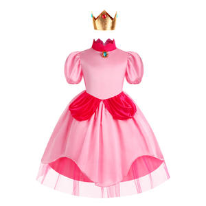 Navidad Infantil Mari.o. Vestido <span class=keywords><strong>de</strong></span> novia estilo princesa melocotón rosa, vestidos <span class=keywords><strong>de</strong></span> tutú con peluca, diademas para niños, collar <span class=keywords><strong>de</strong></span> corona - Product Image 3