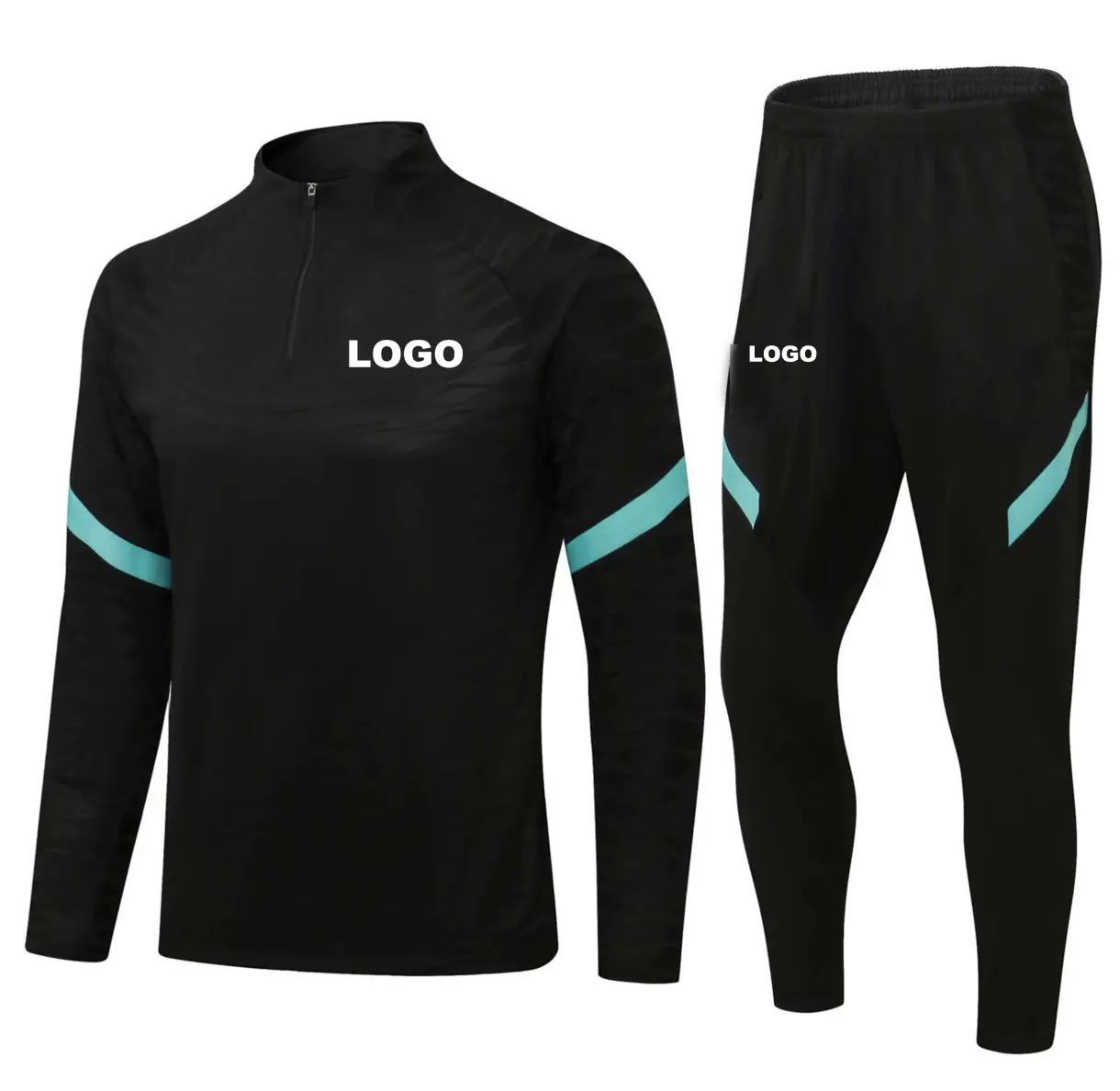 2023 Custom Man Soccer Tracksuit Top Thai Quality Black Football Wear Training Suit