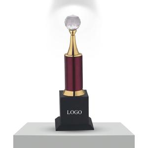 Metal <b>Trophy</b> Red Column Gold Base Polished Glass Award Sports Theme Engraving UV Printing Casting for Promotional Activities - Product Image 1