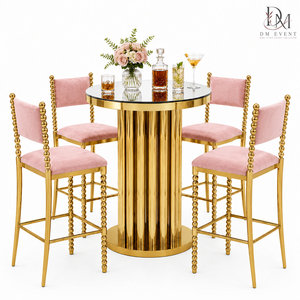 Table de cocktail en acier inoxydable DM EVENT avec cadre doré et plateau en verre trempé pour événements hôteliers - Product Image 2