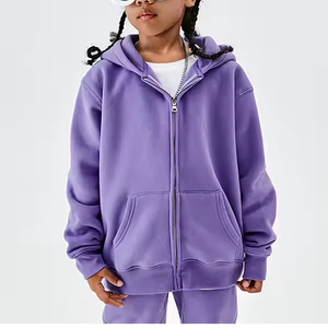 Sudadera con capucha de gran tamaño con logotipo personalizado y cremallera completa para niños, ropa informal cálida y cómoda, sudadera de moda para niños, venta al por mayor - Product Image 2