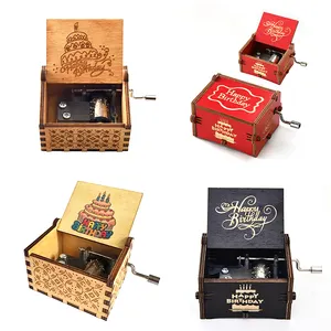 High Quality Laser Engraved Custom Personalized Happy Birthday Classic Mini Wooden Hand Crank Music Box For Girls