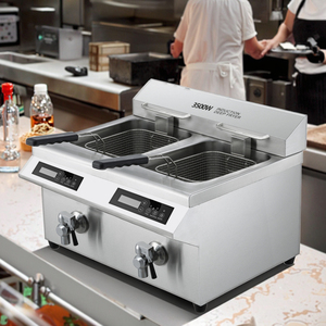 Friteuse à induction commerciale double pour cuisine et restaurant, 3500W/5000W, avec contrôle tactile de la température, AM-CD24F201 - Product Image 4