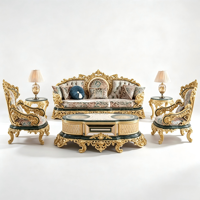 Ensemble de canapés classiques néoclassiques luxueux en bois massif, sculptés à la main, plaqués or turc, jacquard de soie, mobilier européen pour la maison
