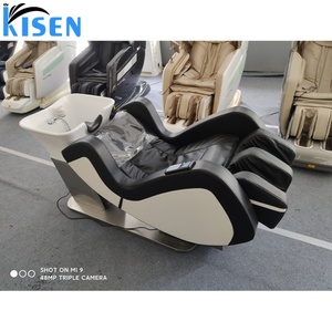Kisen 2024 – Nouveauté : Ensemble de fauteuils électriques de qualité supérieure pour shampoing, base en acier inoxydable argenté, revêtement en cuir PU noir – Mobilier de salon de coiffure - Product Image 3