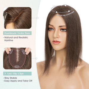 Topper de cheveux naturels en dentelle de soie, 100% Remy vierge, avec 3 clips, en dentelle <span class=keywords><strong>suisse</strong></span> naturelle respirante, pour femmes - Product Image 5