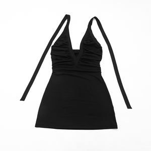 Viviblook C26DS102 Vestidos de Verano para Mujer, Nuevo Vestido Sexy sin Mangas, Estilo Halter con Cuello en V, Plisado, Mini, Informal, para Fiesta - Product Image 5