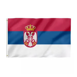 Produk Promosi Azul Bandera Estrella Blanca 100% Poliester Dekorasi Luar Ruangan Kustom Bendera Serbia