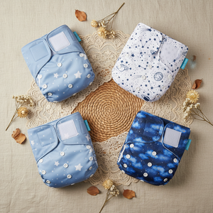 Happyflute Lot de 4 <span class=keywords><strong>couches</strong></span> <span class=keywords><strong>lavables</strong></span> réutilisables à attaches auto-agrippantes, inserts ajustables en tissu, <span class=keywords><strong>couches</strong></span> en tissu personnalisables avec logo pour bébés - Product Image 1