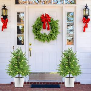 Pin de Norfolk artificiel de Noël LED de 27 pouces avec piquet de sol facile à pousser Faux Noël Décoration intérieure extérieure de Noël - Product Image 1