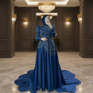 Robe de mariée vintage en satin doré éclatant, broderies complexes, décorations en cristal, robe de soirée maxi de haute qualité - Product Image 4
