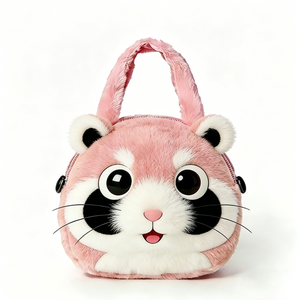 Bolso de Mano de Peluche de Mapache Rosa Personalizado con Ojos Grandes, Bolso Bandolera de Hombro de 2 Formas de Uso, Animal de Peluche Suave de Dibujos Animados Kawaii - Product Image 4