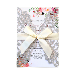 مخصص ليزر قطع نقش حروف استحمام الطفل نباتية لحفلات الزفاف + بطاقة دعوة تصميم فاخر ماريج مع جناح مغلف - Product Image 1