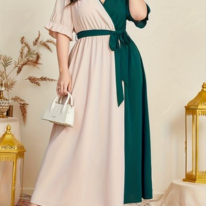 Nouvelle Robe d'été tendance, sexy et décontractée, à contraste de couleurs, froncée, à manches mi-longues, en mousseline, élégante, grande taille pour femme - Product Image 4