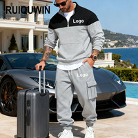 RUIQUWIN Groothandel Heren Kleurblok Losse Trainingspak Casual Cargo Broek Staande Kraag Sweatshirts Zachte Ademend Actieve Kleding