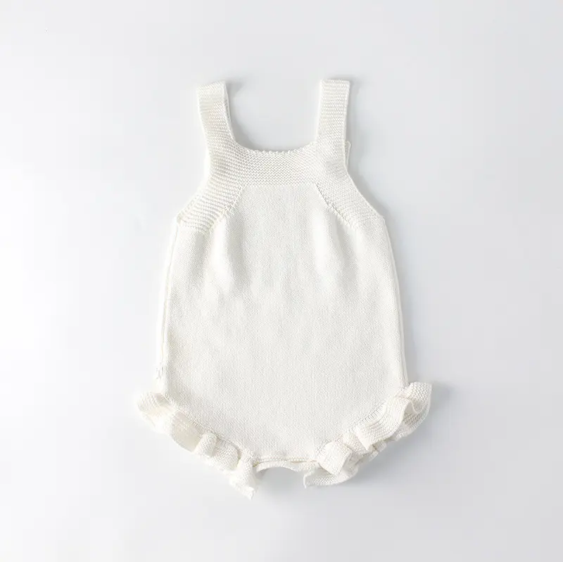Kunden spezifische einfarbige Wolle Baumwolle gestrickt Kinder Weste Baby Stram pler Kleinkind weiße Kleidung