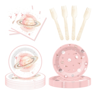 Artículos de Fiesta de Cumpleaños DAMAI Rosa Espacial, Platos, Servilletas y Vasos con Temática de Luna, Estrellas y Planetas del Espacio Exterior para Niñas, Baby Shower - Product Image 4