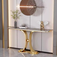 Table console d'entrée de luxe léger, design artistique pour hall, plateau en marbre, structure métallique, pour usage domestique BTCT002