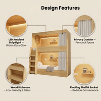 Lit capsule en bois minimaliste et peu encombrant, lit d'hôtel moderne, lit superposé double pour dortoir avec prise et étagère pour chambre du personnel d'auberge