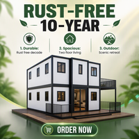 Casa Contenedor Expandible de 2 Pisos con Doble Terraza, Toldo, Habitaciones Superior e Inferior, Cocina, Baño, Villa Prefabricada 90% de Fábrica, Lista para Habitar