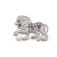 Broche Lion de Luxe en Perle d'Eau Douce Naturelle et Zircon 2026 – Épingle de Costume Tendance pour Mariage, Fiançailles, Fête – Accessoire Animalier Chic