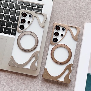Novas Capas de Telefone Móvel Transparentes em Alumínio com Design de Golfinho, Suporte Magnético de 360 Graus, à Prova de Choque para S25 S24 S23 Ultra - Product Image 4