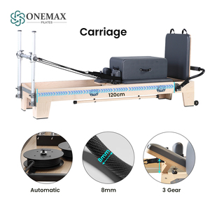 ONEMAX <span class=keywords><strong>Reformer</strong></span> <span class=keywords><strong>Pilates</strong></span> Regolabile e Resistente con 6 Molle Tedesche - Legno di Acero Bianco per Allenamento di Gruppo in Studio - Product Image 2