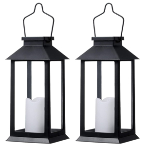 <b>Black</b> Metal <b>Lantern</b> with Glass Panels Candle Vintage Decorative Lighting for Home Weddings & Festive Ambiance - Product Image 2