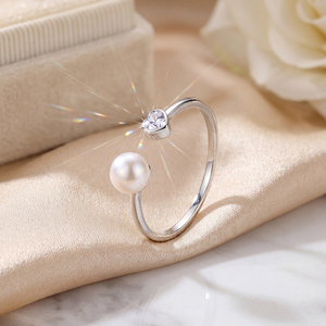 Adjustable Copper Heart CZ Freshwater Pearl <b>Open</b> <b>Ring</b> Sweet Bypass Dainty Pearl Jewelry for Women Valentine Gift - Product Image 3