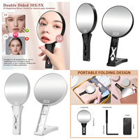 Mini miroir cosmétique intelligent rechargeable à LED, à intensité variable, double face, grossissement 5x-30x, pliable, mural, personnalisé