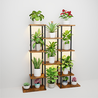Support d'angle asymétrique pour 13 plantes avec lampe de culture LED à spectre complet à 3 têtes, luminosité réglable de 10 à 100 %, minuterie automatique, support haut en bois et métal