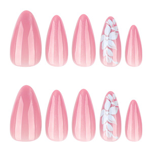 Faux ongles à presser Premium, longs, amande, rose, effet œil de chat, avec motifs feuille et fleur, scintillants, vente en gros - Product Image 4