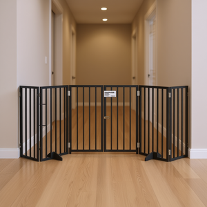 Barrière pliable pour chien à 6 panneaux, 118,1 pouces, en bois de peuplier noir, pour usage intérieur - Product Image 2