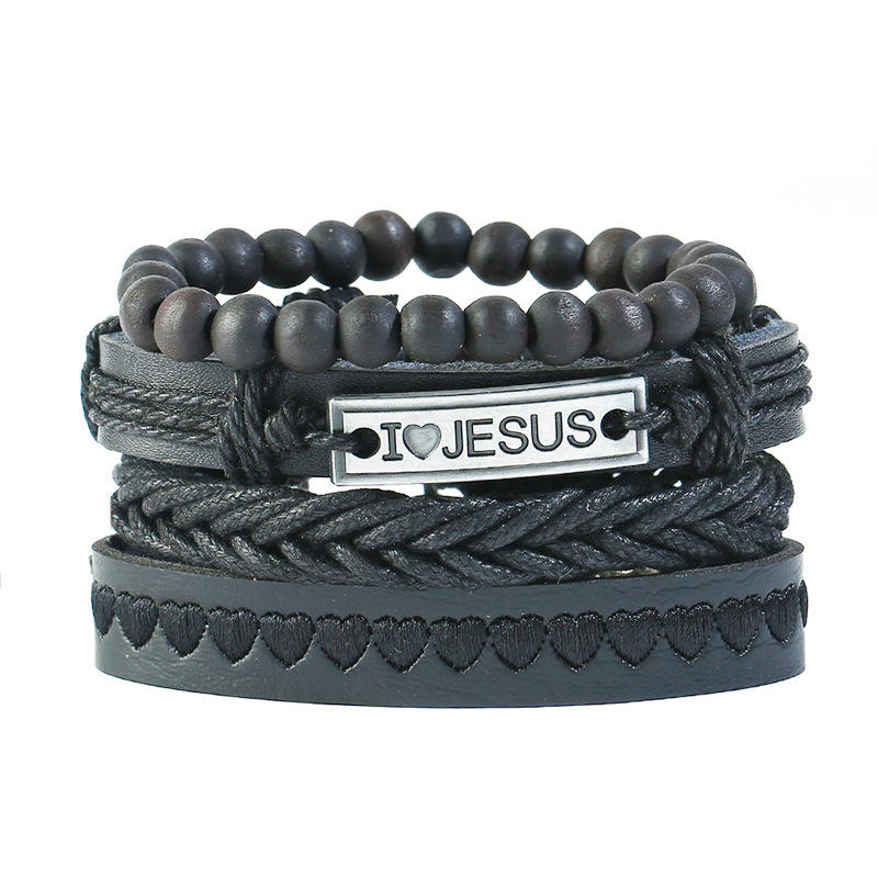 New Religious Ornaments Christian I Love Jesus Leather Bracelet Men's Woven  Bracelet Leather
