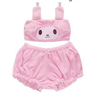 2022 New Arrival Cute underwear animation pattern shoulder strap Japanese soft girl pink black milk silk Plush bra set