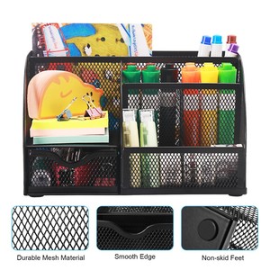 उच्च गुणवत्ता कार्यालय डेस्क आयोजक 7 डिब्बे धातु तार डेस्कटॉप पेन कप पेंसिल धारक - Product Image 3