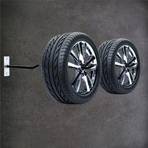Sistema di stoccaggio pneumatici con ganci <span class=keywords><strong>da</strong></span> garage, 4 pezzi, ganci <span class=keywords><strong>da</strong></span> <span class=keywords><strong>parete</strong></span> con viti e tasselli in metallo - Supporto per pneumatici/cerchioni per auto, nero - Product Image 2