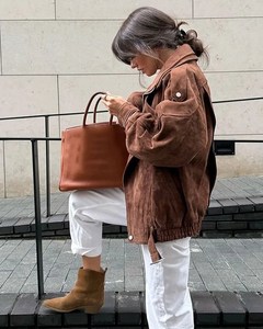 Blouson Bomber <span class=keywords><strong>Vintage</strong></span> <span class=keywords><strong>Femme</strong></span> à Manches Longues avec Fermeture Éclair, Veste Décontractée à Revers pour l'Automne et l'Hiver, Style <span class=keywords><strong>Moto</strong></span> - Product Image 3