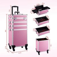Valise de maquillage pliable 4 en 1 en aluminium tendance avec grandes roues de transport noires pour salon de coiffure