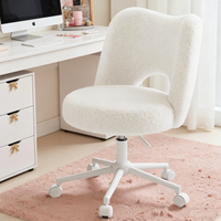 Chaise de bureau pivotante moderne en velours Teddy, dossier creux, cadre blanc, pour la maison, le bureau, la chambre des filles, la coiffeuse