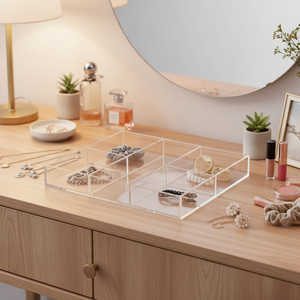 Organisateur de tiroir en acrylique transparent à <span class=keywords><strong>6</strong></span> sections, rangement polyvalent pour maquillage, chambre, fournitures de bureau, utilisation sur bureau - Product Image 3