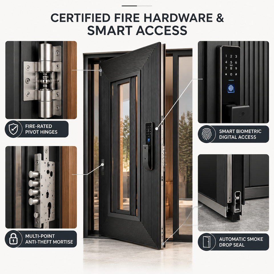 Modern Steel Fire Rated Security Front Door with Glass Panel and ...