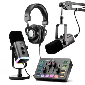 Fifine Thiết Bị Podcast Tất Cả Trong Một Bộ Trộn Âm Thanh Giao Diện Âm Thanh Thẻ Âm Thanh XLR Micrô Podcast Màn Hình Tai Nghe Soundcard