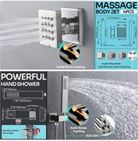 HOMEDEC Ensemble de douche complet 10x6 pouces avec robinet inverseur 4 voies, douchette à main et 4 jets de massage, finition nickel brossé