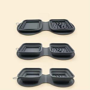 Bol pour chien pliable en silicone pratique pour les voyages en plein air, tapis de voyage pour animaux de compagnie, flexible, antidérapant, double bol pour chien - Product Image 2