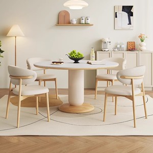 Juego de Muebles de <span class=keywords><strong>Comedor</strong></span> Nórdico Moderno, Mesa Redonda con Aspecto de Mármol y Base de Pedestal, <span class=keywords><strong>4</strong></span> <span class=keywords><strong>Sillas</strong></span> con Estructura de Madera - Product Image 3