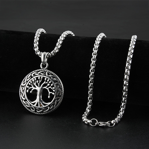 Collana con Ciondolo Albero della Vita in Acciaio Inossidabile Stile Retrò Vintage, Collana Nodo Celtico di Odino Vichingo, Gioielli da Uomo - Product Image 1